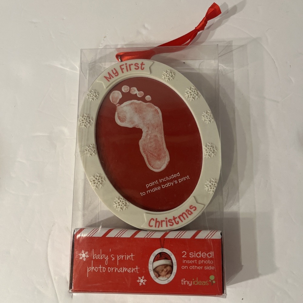 Tiny Ideas My First Christmas Baby's Print Photo Christmas Tree Ornament